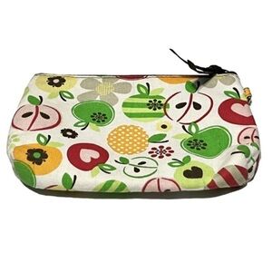 THIRTY ONE Bag Make Up/Travel/Toiletries Red Green Apple Blossom Print NWOT